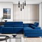 Wunderschöne Wohnlandschaft Laurence mit wunderschönem L-förmigem Sofa in blauer Farbe