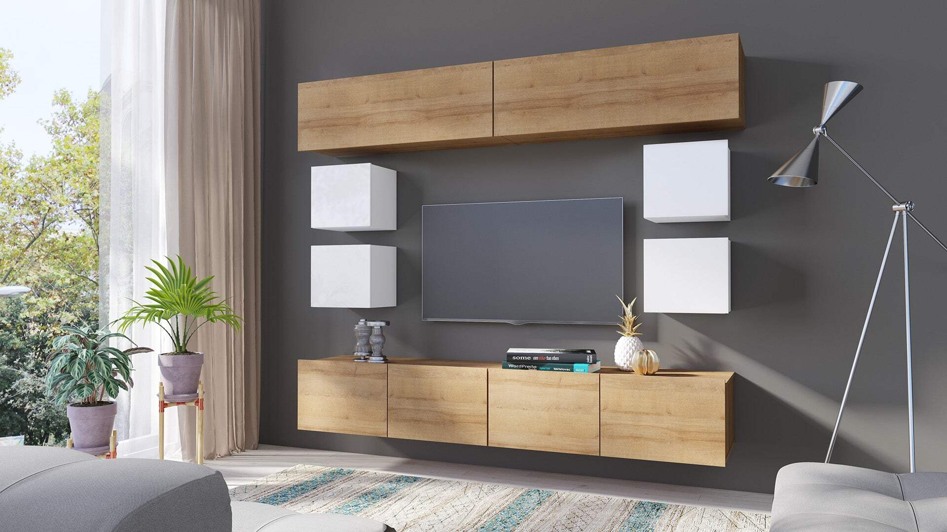 Schöne TV-Lounge mit wohnwand modernem Galaxy 5 mit LED-TV